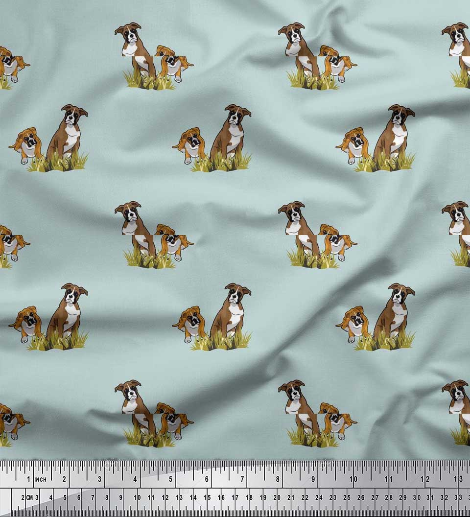 

Японська креп-сатин Soimoi Тканина з принтом «Трава та собака-боксер» на метри 42 дюйма 42 Inch Wide - Poly Crepe зелений