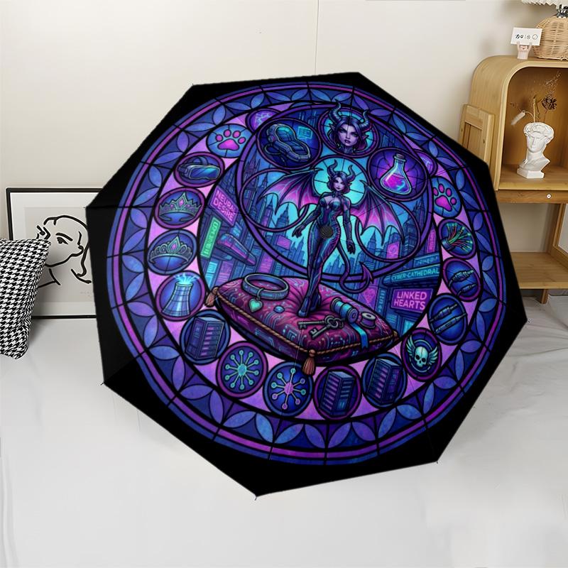 Cybernetic Fantasy Realm pattern umbrella, portable and foldable design, 8 ribs, a casual accessory for Halloween, Christmas, and birthday gifts.