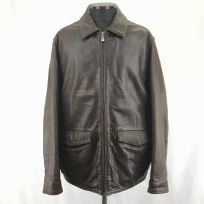 BERNARDO/Sheep Leather Jacket/Collared Rider Jacket/L/Brown/Genuine Leather/Zip Up/Pocket Snap Buttons(USED)