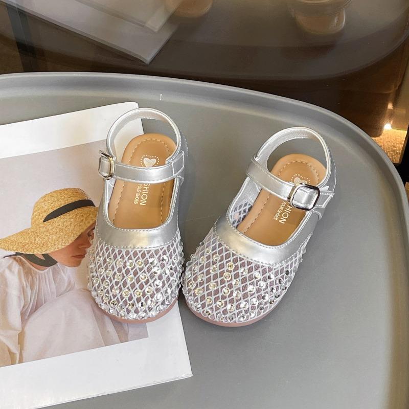 Kids Rhinestone Mesh Mary Jane Sandals 23