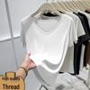 Women's Slim Fit V-neck Short-Sleeve T-shirt - Solid Color, Regular Shoulder, Body-hugging Base Layer for Spring/Summer.