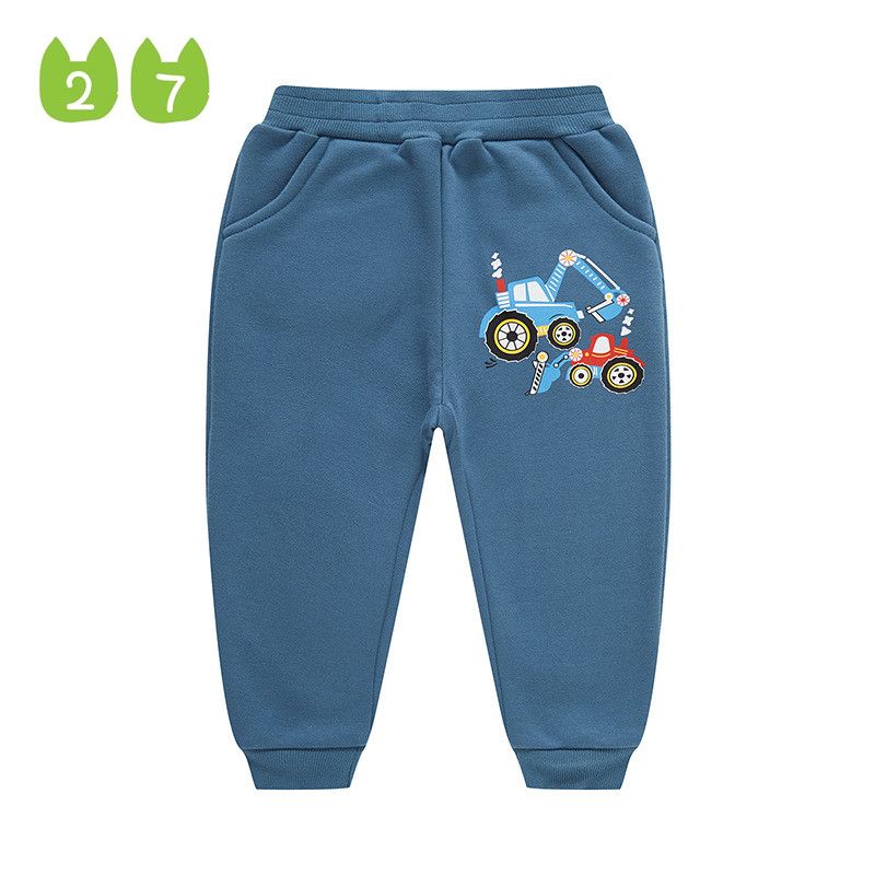 Children's Clothing Autumn and Winter Boy Pants Fleece-Lined Pants Baby Boys' Sports Pants Children's Fleece Pants Kids Excavator Bicycle