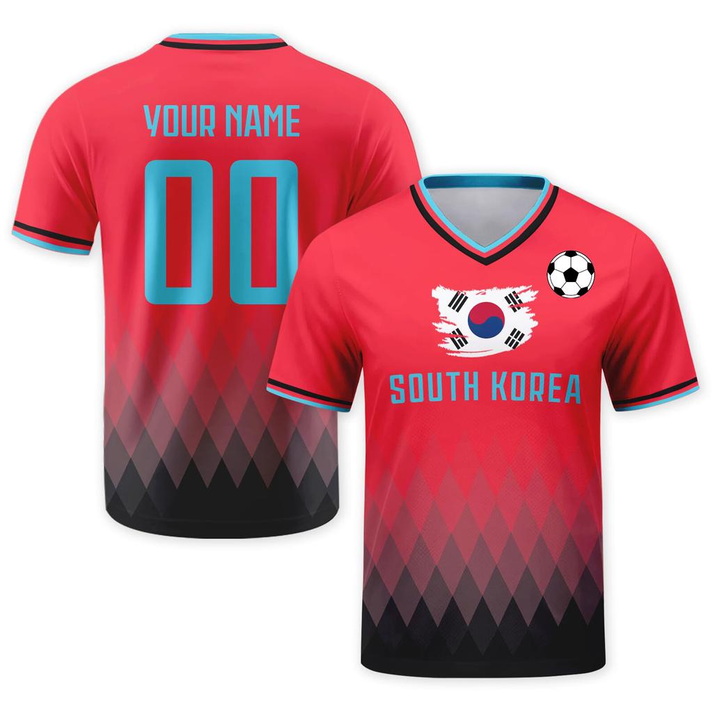Custom Soccer Jersey Shirt with Personalized and Number South Flag Print V Neck Short Sleeve DIY Team Top