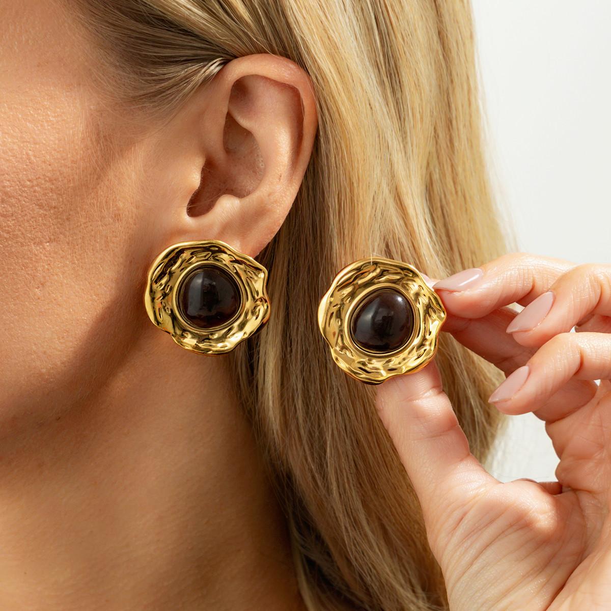 Ingemark Vintage Irregular Round Acrylic Piercing Stud Earrings for Women Trendy Metal Geometric Texture Earrings Party Jewelry