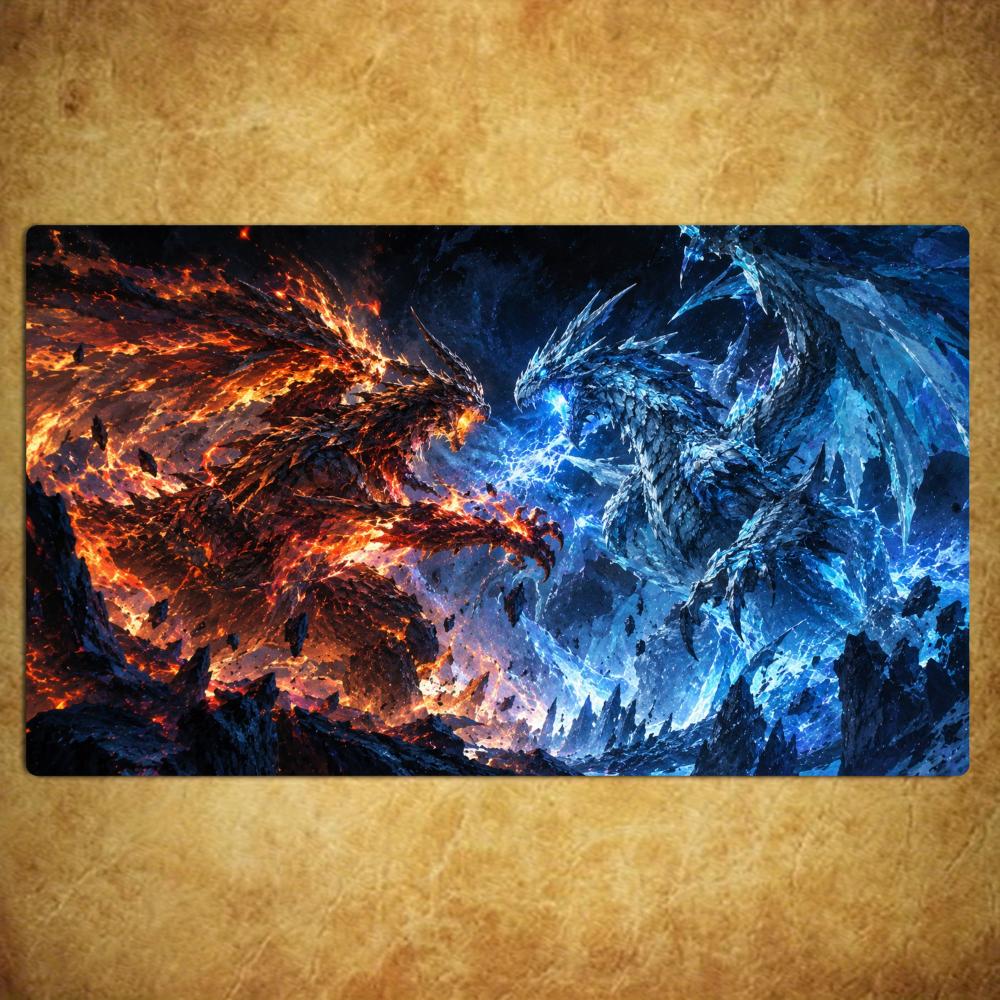 Magic Card Playmat TCG Playmat Ice Fire Phoenix Non-Slip Stitched Edge Mythic Gaming Mats Tapete Magic Mat Card Pad