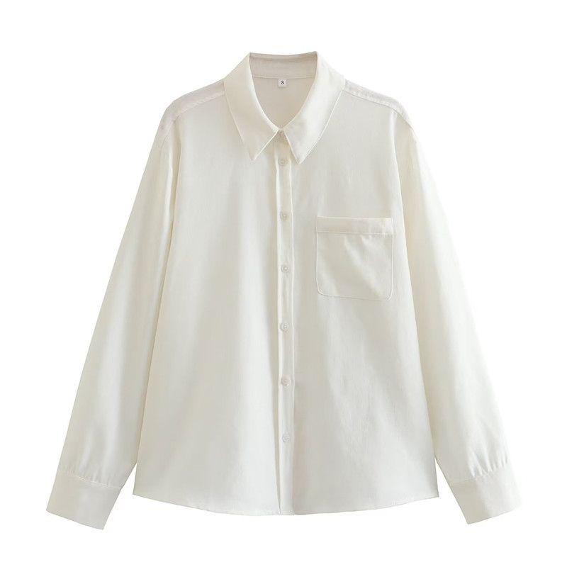 Western Style New Fashion Trendy Women Clothes Pocket Decoration Lapel Long Sleeve Linen Shirts 4786049 501