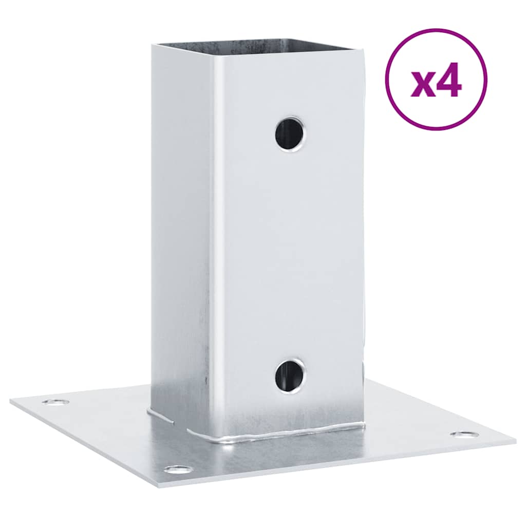 Square Post Base Set 4 Pcs Silver 71 X 71 Mm Hot Dip Galvanized Steel