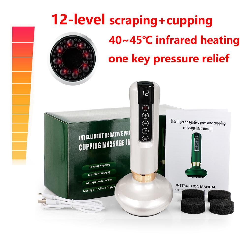 Durable And Safe 12/6 Levels Intelligent Cupping Massager Negative Pressure Infrared Heating Wireless Scraping Apparatus Dredge Meridian Relax