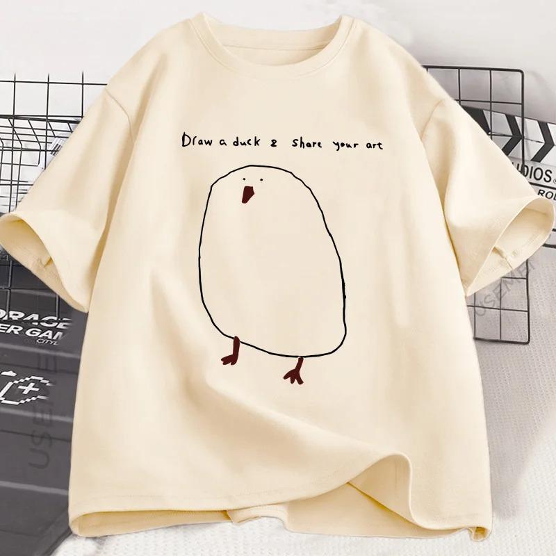 Funny Draw Duck T Shirt Unisex Women Casual Funny Printed Tshirt Summer Round Neck Short Sleeve Tshirt Cool Unisex Womens Clothes