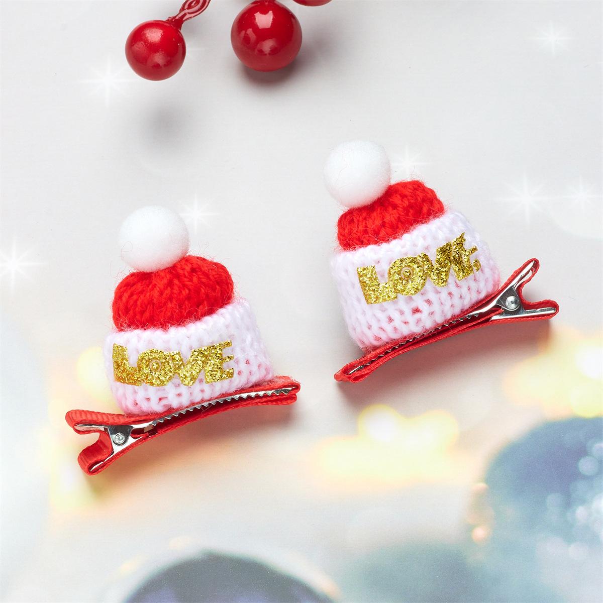 

Двухкомпонентная вязаная вручную рождественская шапка-заколка для волос, рождественская повязка на голову для питомца-собаки с надписью LOVE, повязка на голову для кошки, аксессуары для мелких животных