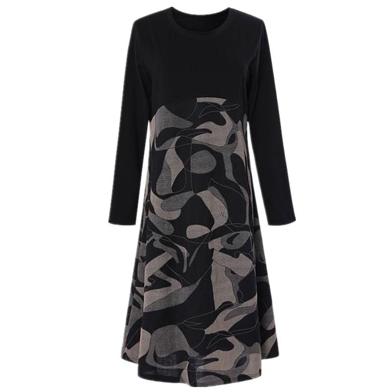 Plus Size Long Sleeve Midi Dress for Spring and Autumn - Loose Fit, Belly Cover, 200 Lbs Capacity