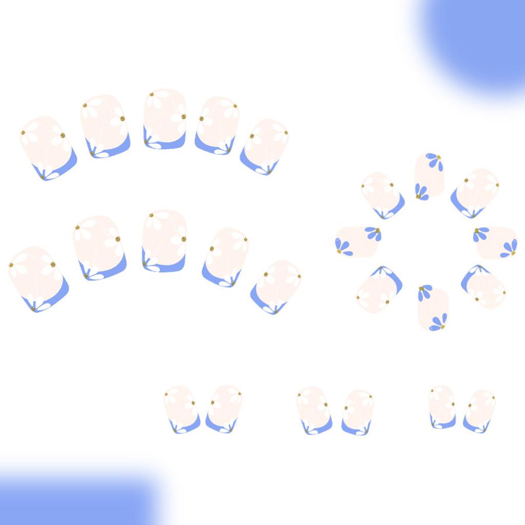Press On Nails Short French Tip Nails Square Nail Tips Fake Nails False Nails with Design Full Cover Acrylic Nails