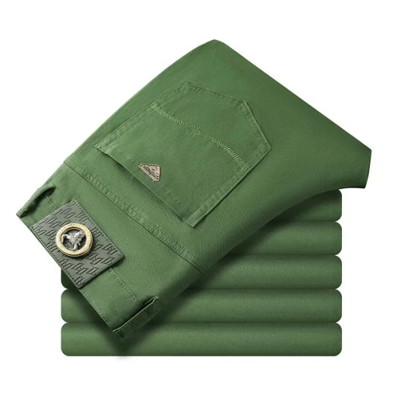 

Весенние и осенние эластичные джинсы мужские простые облегающие маленькие прямые повседневные брюки для мужчин 34 зелёный