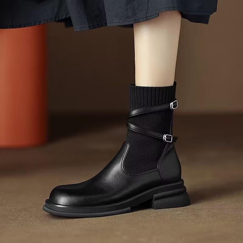 Thick Soled Martin Boots for Women 2024 New Autumn Brown Boots Women's Socks Boots Slim Boots British Style and Western-style Short Boots