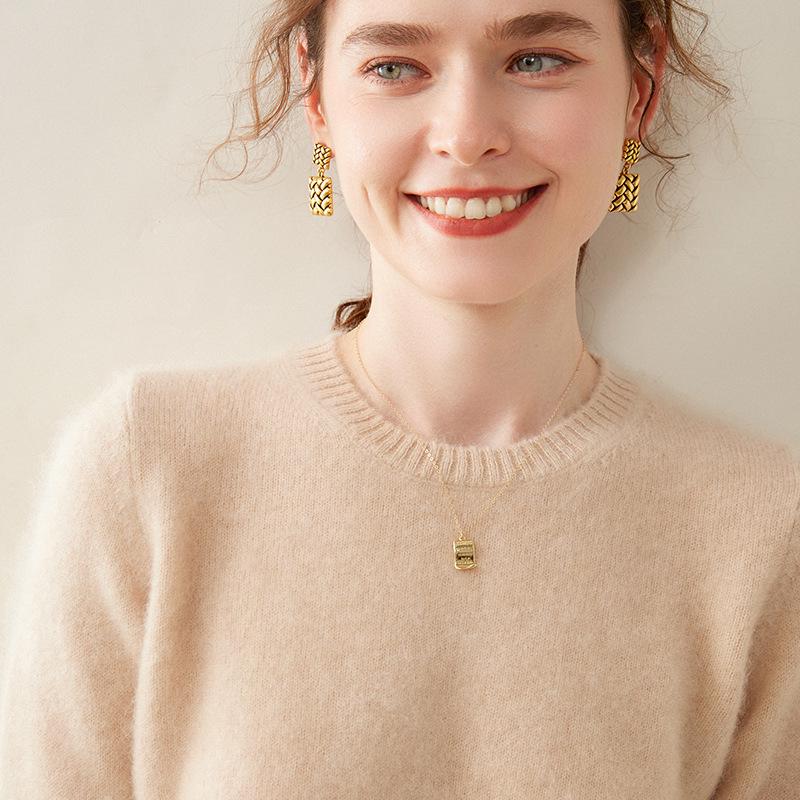 

Элегантный женский кашемировый свитер однотонной расцветки - Высококачественный, с круглым вырезом, простой и модный S