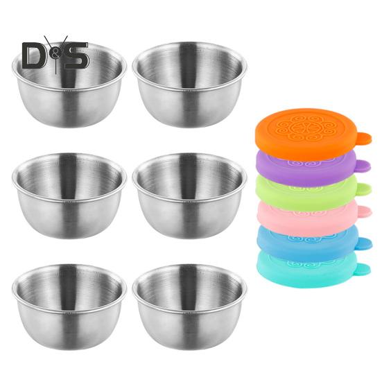 

6 шт. 60 мл/70 мл/80 мл контейнер для заправки салата с крышкой из нержавеющей стали для приправ небольшой герметичный контейнер для соуса для ланч-боксов пикников путешествий M