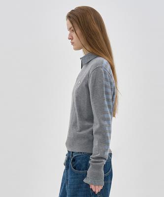 PARTIMENTO WOMEN Contrast Stripe Knit Crew Neck_Melange