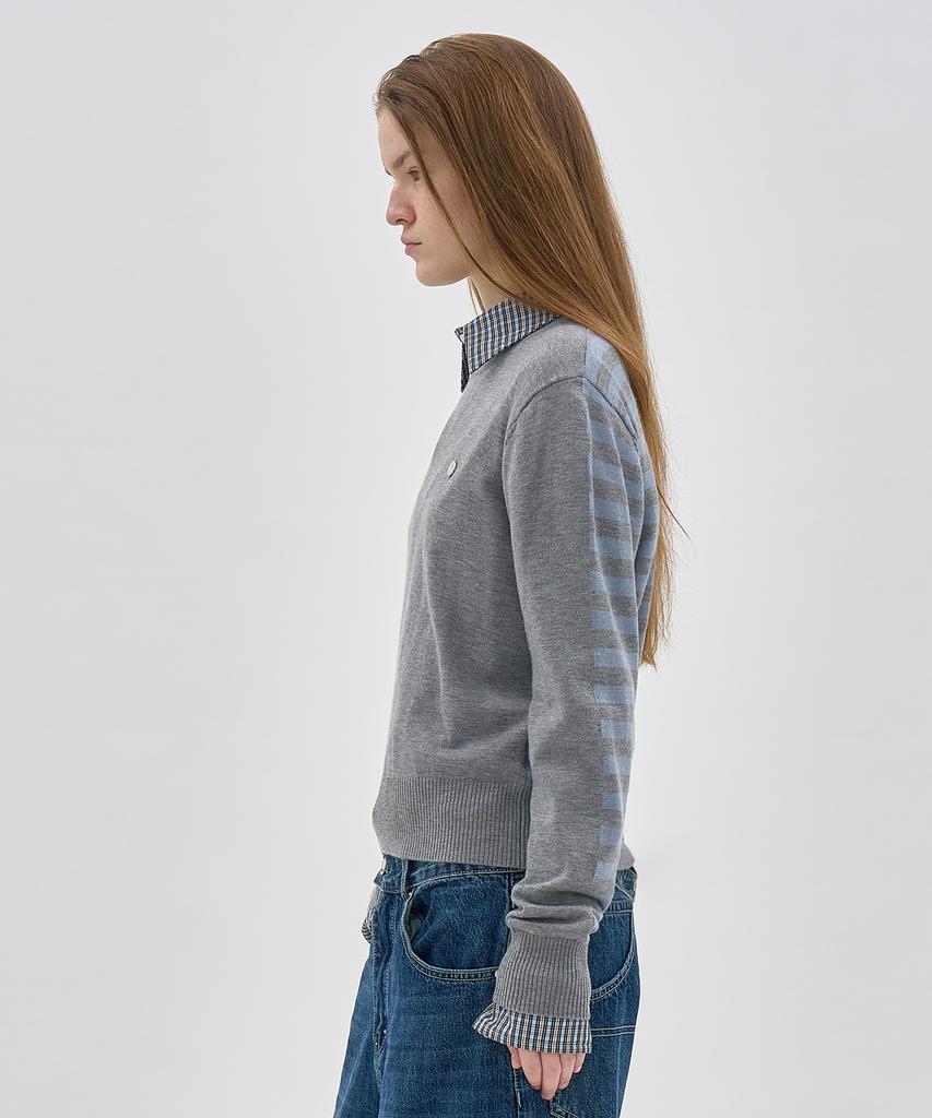 PARTIMENTO WOMEN Contrast Stripe Knit Crew Neck_Melange