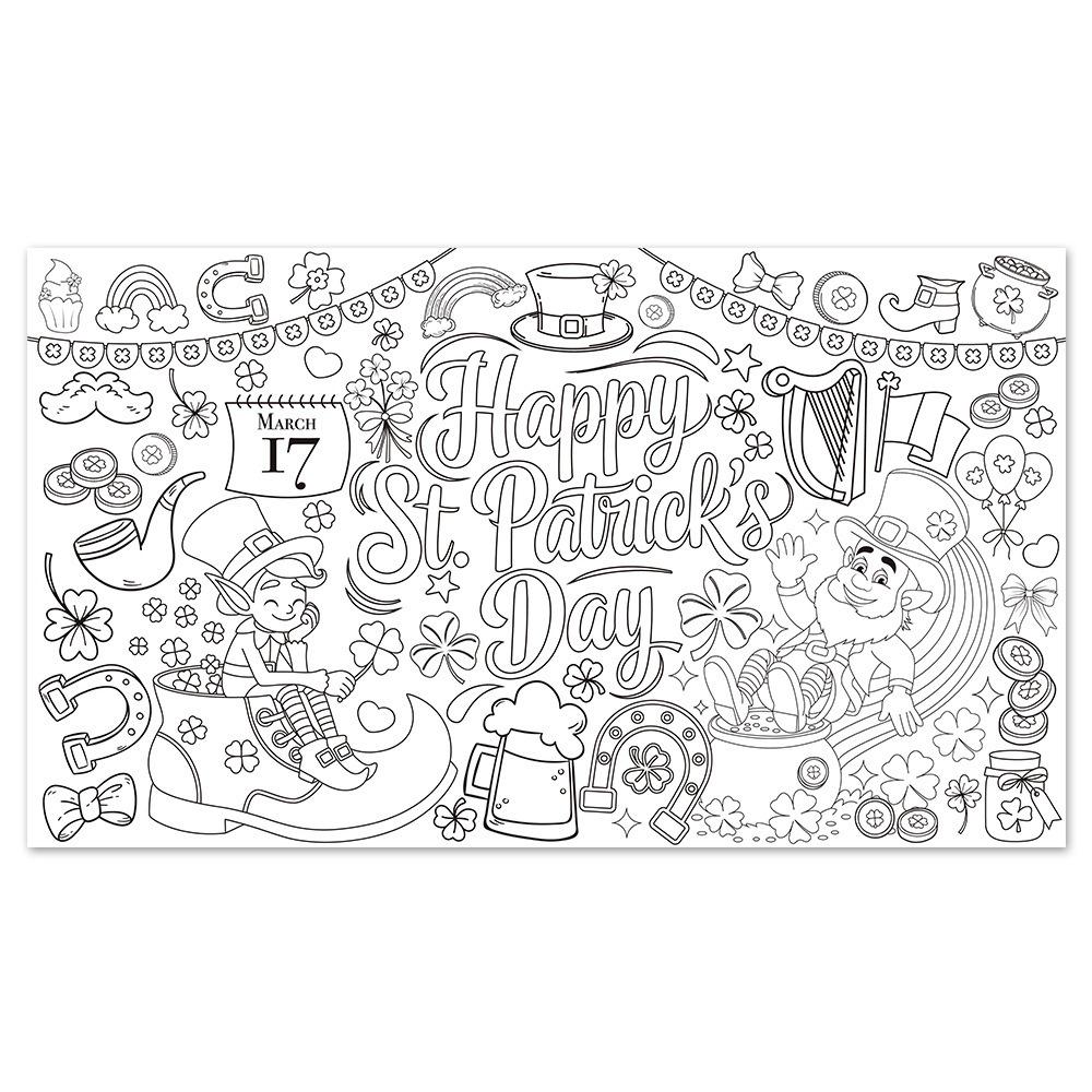 

130x75cm St Patricks Day Coloring Tablecloth Lucky Leprechauns Giant Coloring Banner Giant Size Shamrocks Paper Coloring Poster