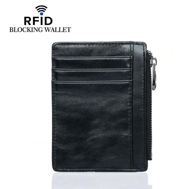 Top-Grain Cowhide Leather Zipper Card Holder & Coin Purse for Men and Women