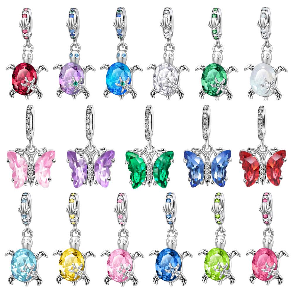 925 Silver Green Turtle Pendant Blue Butterfly Charm Snake Bracelet Necklace Exquisite Gift for Her