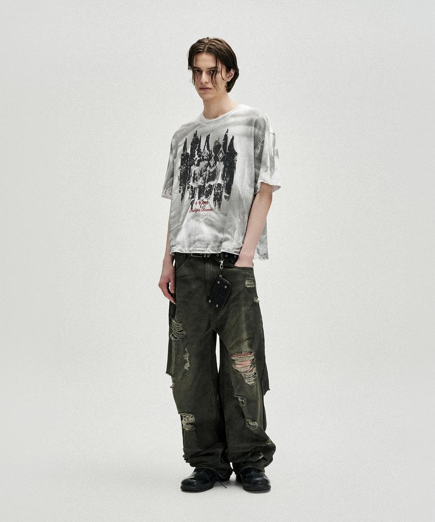NOT4NERD Candle Residue Oil Washed Loose Cropped T-Shirts - White