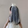 Girl Crown Headband with Sequins Imitation Pearls Princess-Style Crown Mesh Veil Toddler Princess Headpiece Baby Girl Photo Accessory