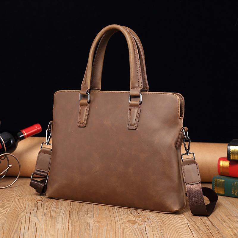 Korejská verze Crazy Horse Leather Pánská kabelka Taška přes rameno Aktovka PU Měkká kožená počítačová taška Neformální pánská taška