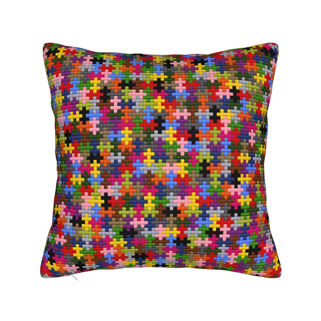 Rainbow Autism Awareness Puzzle Seamless Pattern Pillow Cover  Design Cushion Cover Funny Pillow Case For Office Car Home Decor