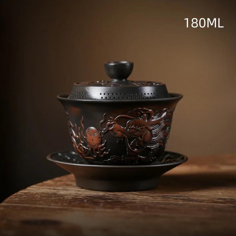 Purple pottery handmade bowl household Kung Fu tea set Kung Fu tea art accessories