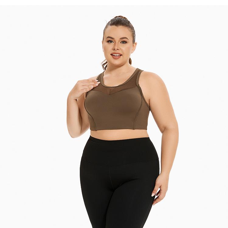 

Спортивный бюстгальтер большого размера с сетчатыми вставками - Ударопрочный женский бюстгальтер для бега и йоги с красивым дизайном спины 2XL