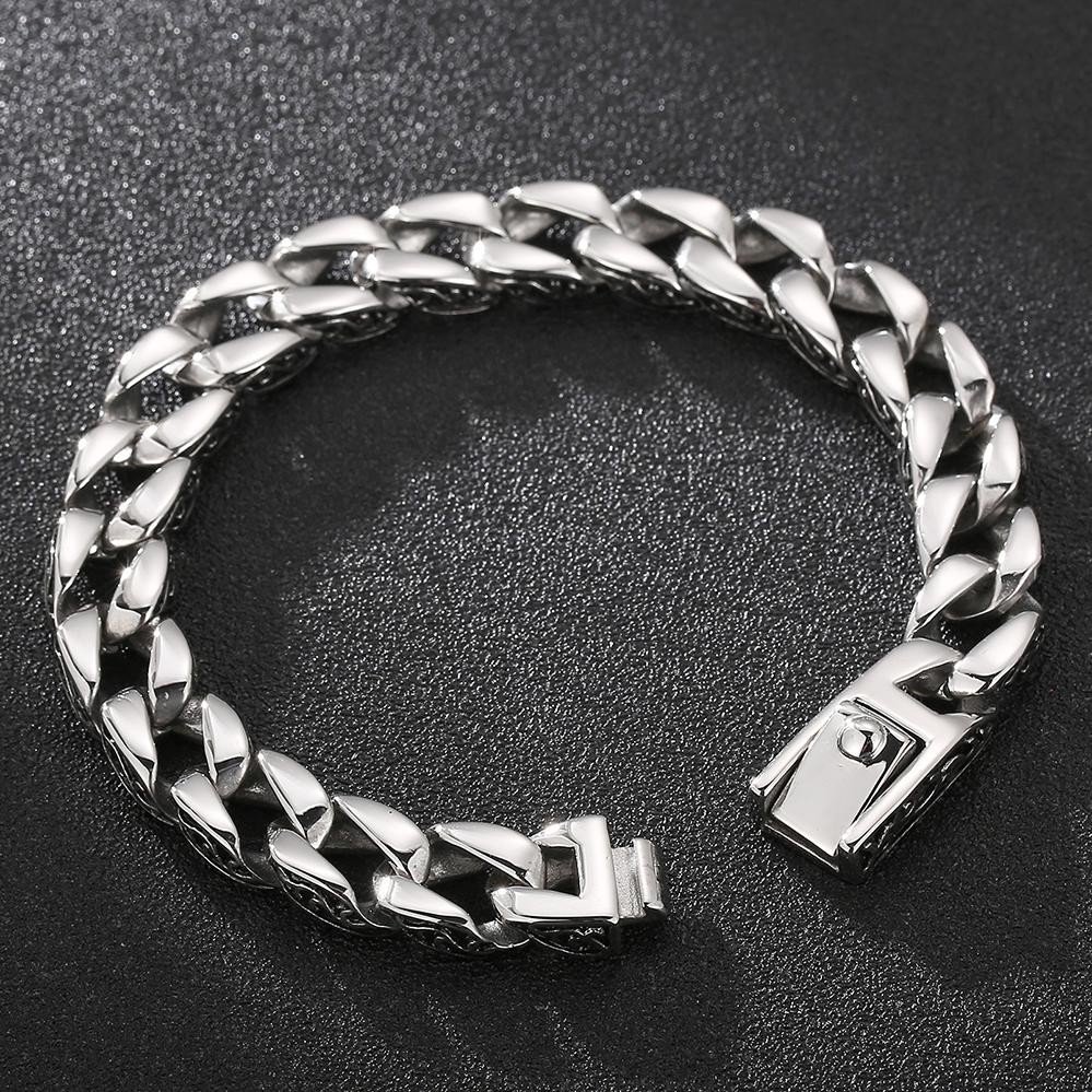 Polished Brushed Stainless Steel Cuban Chain Bracelet for Men Black Gold Color Nickel-Free Jewelry18-24CM Length Gift Wrapped