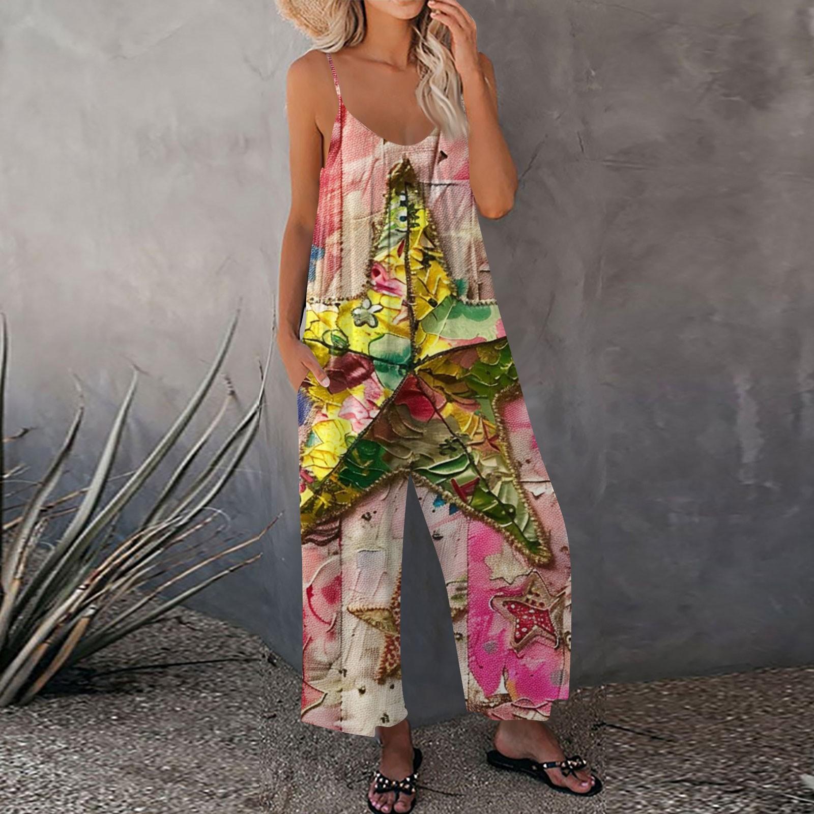 

Женский комбинезон с принтом, повседневный свободный комбинезон с регулируемыми подтяжками XXL розовый