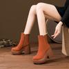 Coarse Heel Waterproof Table Short Boots Women's 10.5cm Autumn and Winter New Leather Platform Super High Heels Versatile and Comfortable Martin Boots