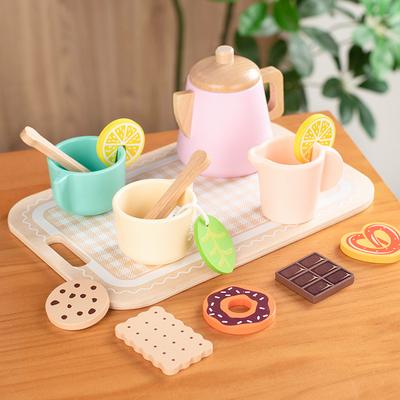 Teegeschirr für Kleinkinder Holzspielhaus Rollenspiel-Lebensmittel-Spielzeugsets für Kinder Küchenzubehör, Party-Rollenspielspielzeug Mädchengeschenk