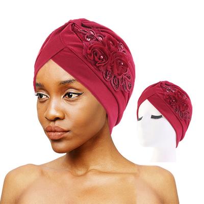 Women Hat Good Stretch Wind-proof Tear-resistant Anti-shrink Brimless Warm Sequin Trim Flower All Match Turban Hat Fashion Accessory