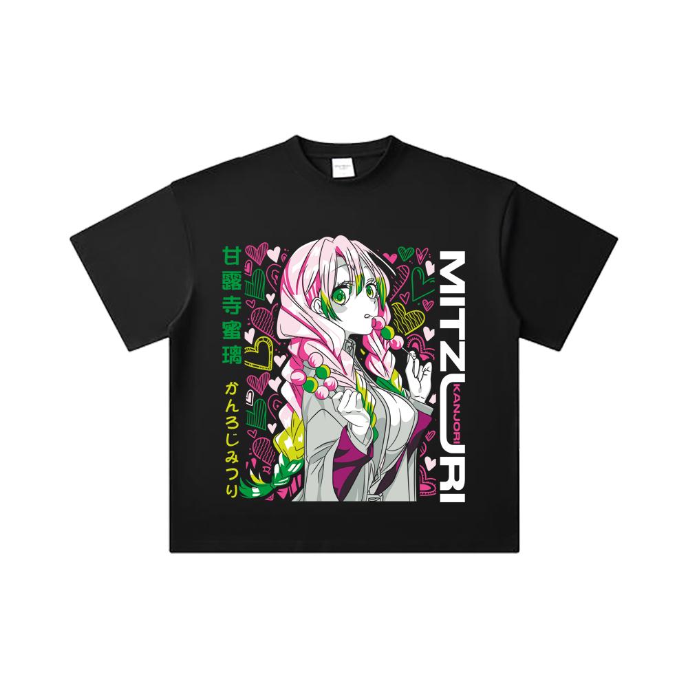 260 GSM Double Yarn 32 Count 100% Cotton Demon Slayer V102 Mitsuri Print Unisex Heavy Cotton T Shirt