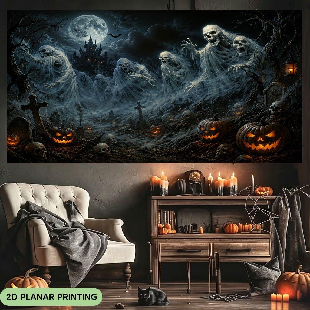 1 Piece of 2D Flat Banner, Halloween Pumpkin Ghost Night Horror, Polyester Fabric Background Cloth