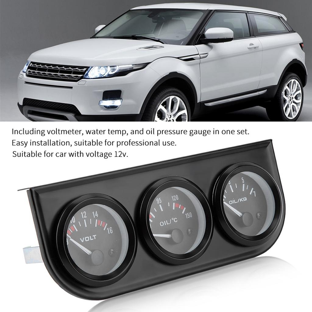 3 IN 1 Triple Gauge Kit Voltmeter Water Temp Oil Pressure Gauge Tachometer