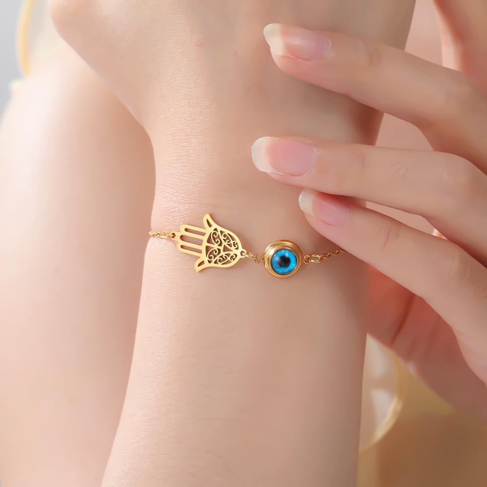 Dawapara Hamsa Evil Eye Bracelet Hand of Fatima Protection Talisman Good Luck Charm Stainless Steel Jewelry