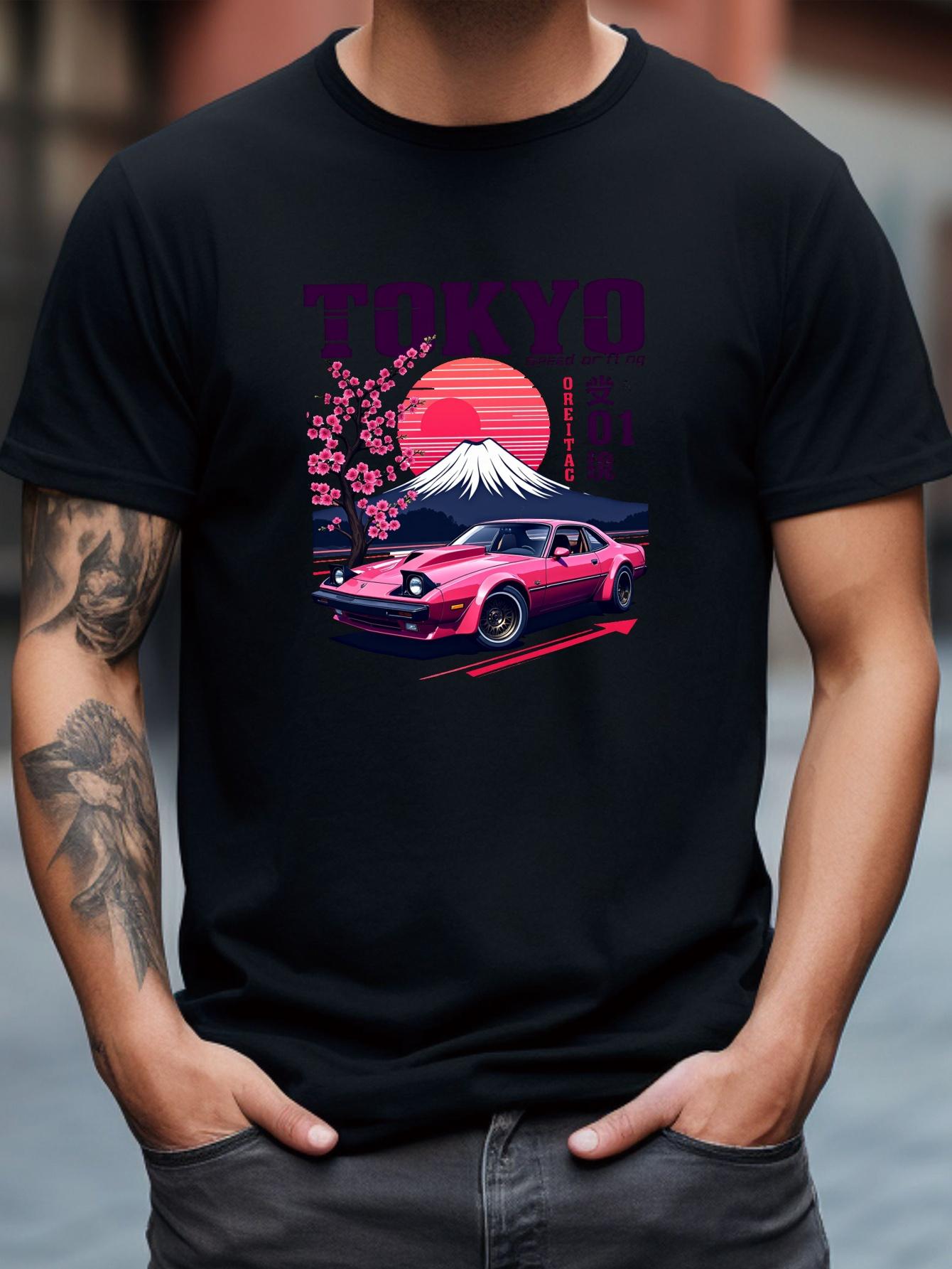 6282 Cotton Blend T-shirt - Summer Casual Sports Tee with Tokyo Racing Graphic Print XXXXL
