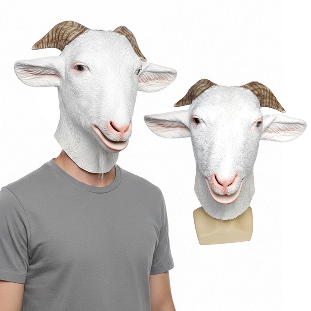 Animal Goat Mask Halloween Realistic Adult Goat Hood Full-face Latex Hood 3d Fur Texture Full-coverage Animal Mask Accessory
