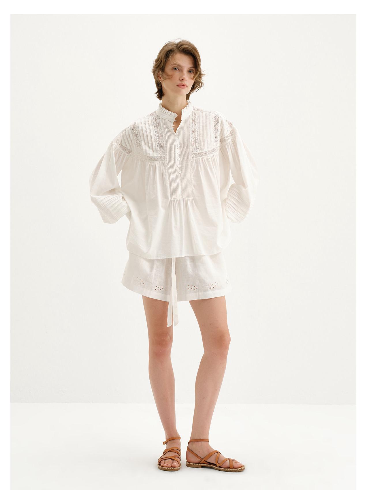 Nanyou Women s French Embroidery Shirt - Ruffled Collar, Lightweight & Breathable, Spring 2026 Collection. Medium белый