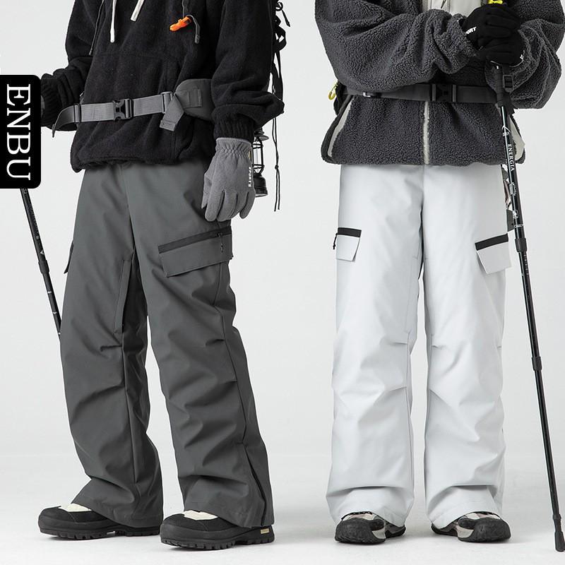 Mens Winter Ski Down Pants Outdoor Casual Windproof Cargo Trousers