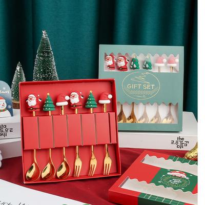 4/6PCS Christmas Gift Cutlery Spoon Fork Set Elk Christmas Tree Decoration Dessert Spoon Fruit Fork Coffee Spoon Cutlery Gift