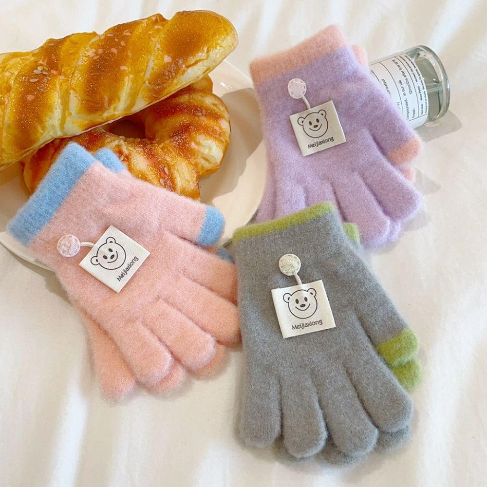 3-8 Years Old Thicken Velvet Children Knitted Gloves Elastic Winter Warm Gloves