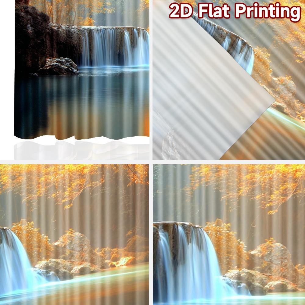 2D Flat Printing 2pcs Party Curtain Autumn Forest Waterfall Nature Digital Printed Polyester Drapes Family Party Decoration Use