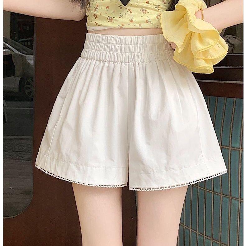 Summer 2026 High-Waisted Elastic Lace Wide-Leg Shorts - Slimming Casual Bud-Shaped Hot Pants
