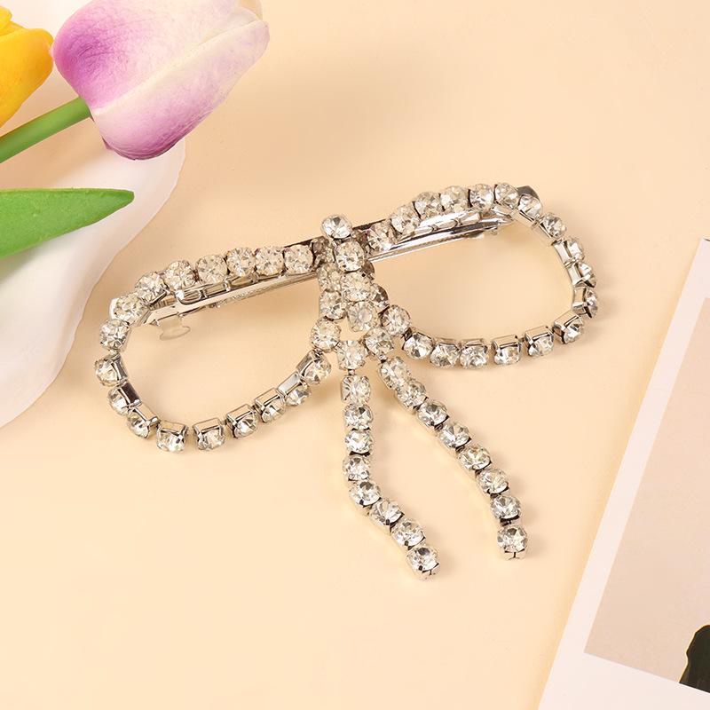 Elegant Rhinestone Bow Hair Clip: Korean Spring Clip in High-End Light Luxury Style