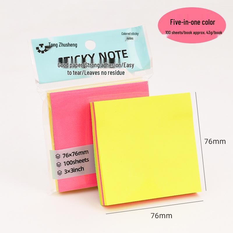 Multicolor Sticky Notes: Creative Fluorescent Memo Pads with Reusable Adhesive for Students